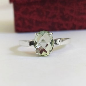 Natürliche Grün Amethyst Ring-Fancy Cut Prasiolith Ring-Grün Birthstone Solitaire Ring-925 Sterling Silber-Schmuck Handgemachter Ring