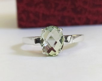 Natural Green Amethyst Ring-Fancy Cut Prasiolite Ring-Green Birthstone Solitaire Ring-925 Sterling Silver-Jewelry Handmade Ring