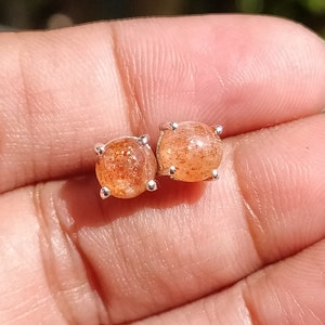 Unique Sunstone Stud Earrings-Natural Sunstone Studs-Sunstone Round Love Studs-Sunstone Stud Handmade Jewelry-Anniversary Stud Gift For Wife