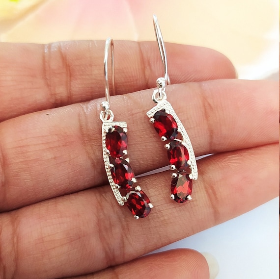 Red Garnet Vintage Earrings Sterling Silver garnet Three Stone Multi Earrings garnet Statement Earrings red Birthstone Earring Gift for Her Etsy Australia