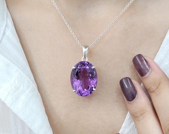 Elegant Amethyst Pendant-Glowing Purple Amethyst Pendant-February Birthstone Pendant-Amethyst Statement Pendant-Purple Gemstone Necklace Her