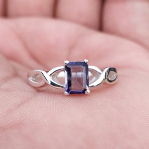 Emerald Cut Iolite Ring: 925 Sterling Silver Promise Ring