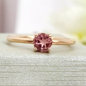 Pink Tourmaline Sterling Silver Ring: Minimalist Rose Gold Promise Ring