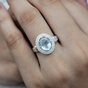 Victorian Aquamarine Ring: Oval Sterling Silver Engagement Gift