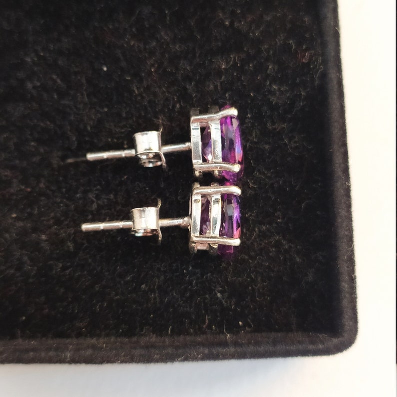 Dainty Amethyst Solitaire Studs-Amethyst Birthstone Vintage Studs-Unique Amethyst Earrings-925 Sterling Silver-Jewelry Handmade Studs-168 image 6