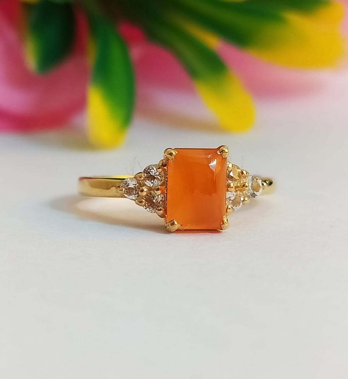 Silvershake Genuine Orange Carnelian Sterling Silver Ring - 8x6mm Solitaire Gemstone Ring, Virgo Birthstone | 925 Silver Casual Jewelry - View #2