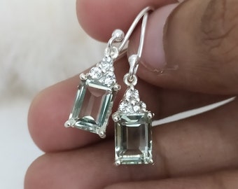 Natural Green Amethyst Solitaire Studs-Amethyst Birthstone Studs-Unique  Green Amethyst Earrings-Natural Prestolite Studs Sterling Silver