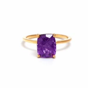 Sterling Silver Amethyst Ring: Octagon Cut February Birthstone