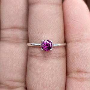 Natural Pink Rhodolite Garnet Ring-Genuine Pink Garnet Ring-Rhodolite Solitaire Ring-925 Solid Sterling Silver-Jewelry Stacking Gift Ring-67