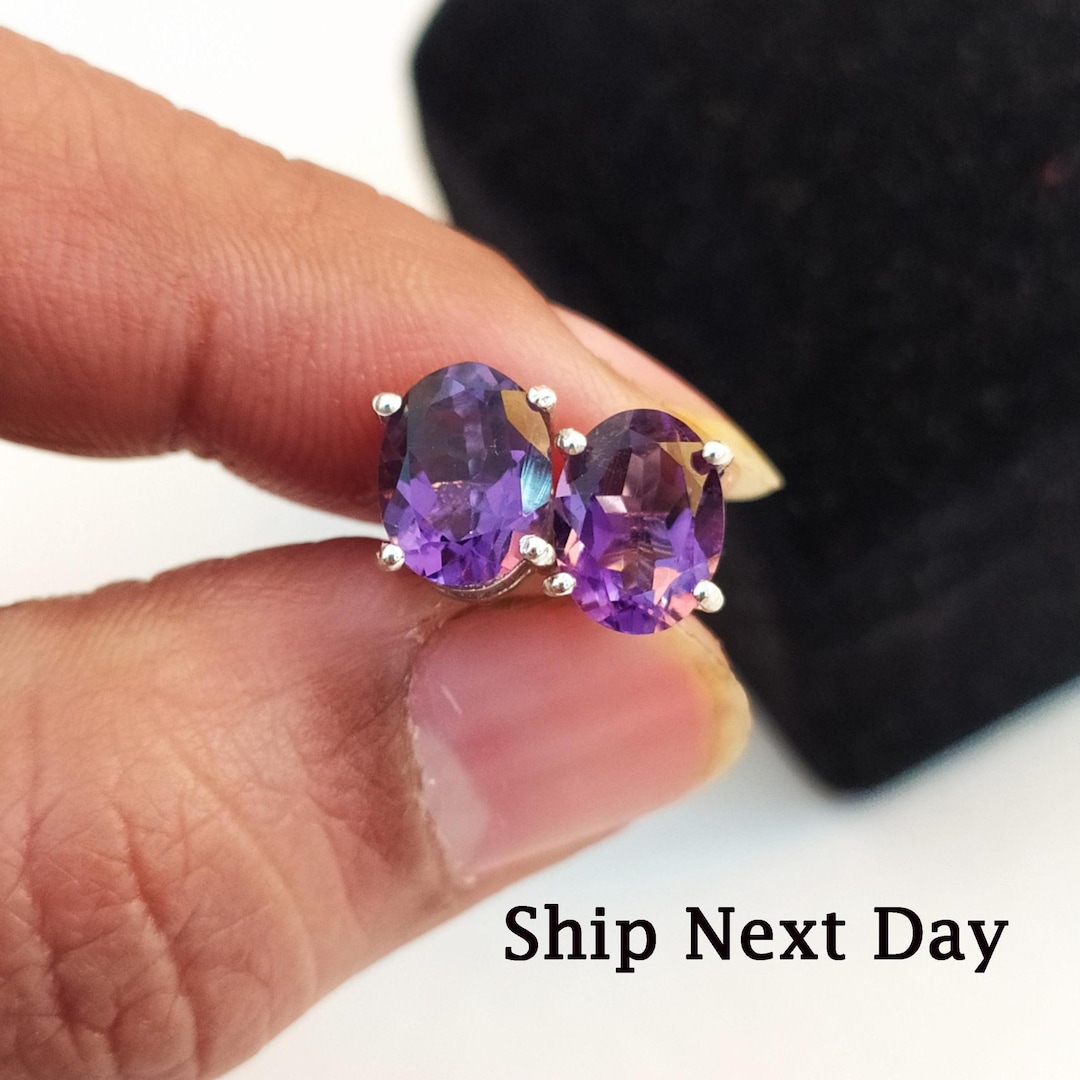 Dainty Amethyst Solitaire Studs-amethyst Birthstone Vintage Studs