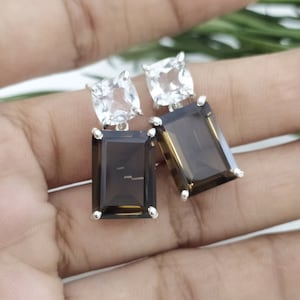 Smoky Quartz Dangle Earrings: Sterling Silver Vintage Style