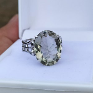 Natural Green Amethyst Ring-Green Amethyst Statement Ring-Prasiolite Cocktail Ring-925 Solid Sterling Silver-Jewelry Handmade Ring-Ring-05