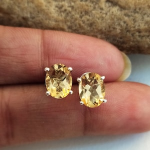 AAA Golden Citrine Stud Earrings-Gold Citrine Vintage Studs For Her-Yellow Birthstone Studs-925 Sterling Silver-Jewelry Handmade Studs-168