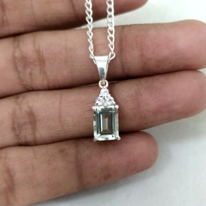 Natural Green Amethyst Pendant-925 Sterling Silver Pendant-Green Amethyst Gemstone-Gift For Her-Cluster Pendant-Cubic Zircon Pendant Gift