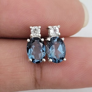 Natural London Blue Topaz Stud Earrings-Radiant Deep Blue Studs-Oval Faceted Earrings-Bright Blue Topaz Studs-Solid 925 Sterling Silver
