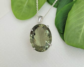 Sterling Silver Prasiolite Pendant: Natural Green Amethyst Gemstone