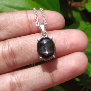 Black Star Obsidian Pendant Necklace: 925 Sterling Silver, Handmade