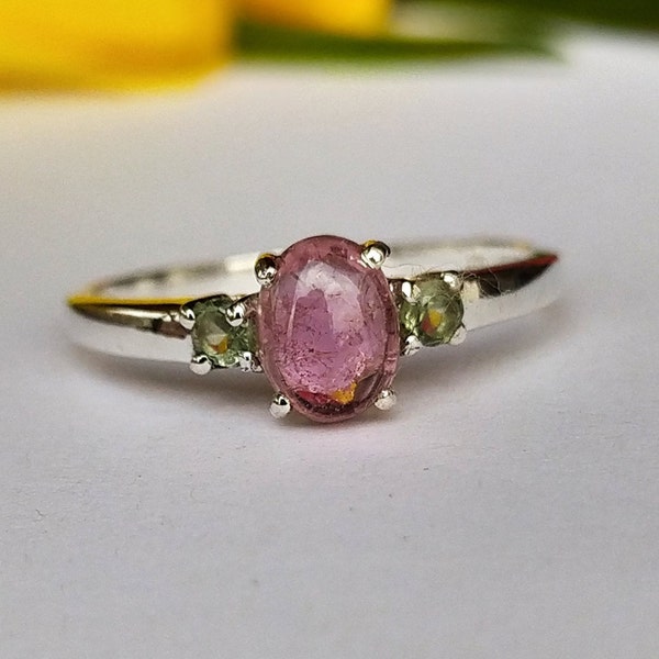 Pink Tourmaline Ring-Multi Tourmaline Three Stone Ring-Multi Tourmaline Promise Ring-925 Sterling Silver-Jewelry Handmade Ring-Ring-510