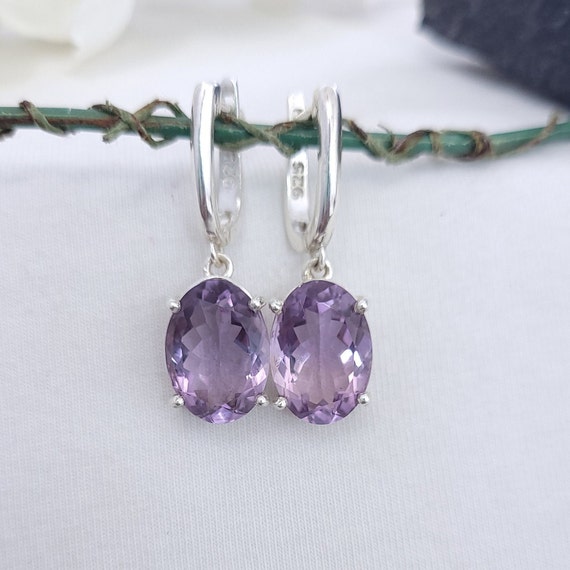 Orecchini Pendenti In Ametista Vera E Argento Sterling 925 – Lunghi 3 Cm, Anallergici