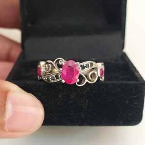 Unique Ruby Vintage Engagement Ring-Red Ruby Filigree Ring Sterling Silver-Ruby Art Nouveau Ring Gift For Her-Ruby Victorian Style Ring-R82