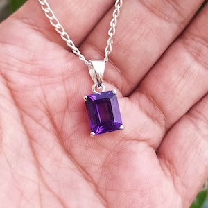 Natural Purple Amethyst Pendant-Emerald Cut Amethyst Pendant-Amethyst Vintage Pendant-925 Solid Sterling Silver-Anniversary Pendant Gift Her