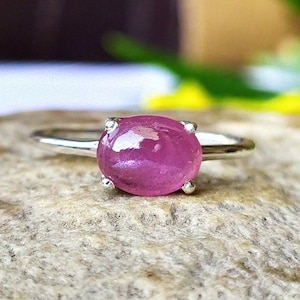 Unique Ruby Vintage Ring-Ruby Birthstone Ring Silver-Red Ruby Stackable Ring-Oval Cab Ruby Solitaire Ring-925 Solid Sterling Silver Ring-62