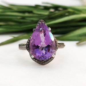 100% Natural Purple Amethyst Ring-February Birthstone Huge Ring-Fine Amethyst Vintage Ring-925 Solid Sterling Silver-Amethyst Gift For Her