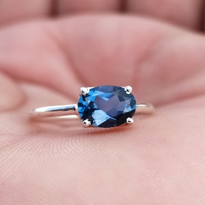 London Blue Topaz Ring-Wedding Ring-Oval Cut Ring-Blue Topaz Ring-925 Solid Sterling Silver-Topaz Stacking Ring-London Topaz Birthstone Ring