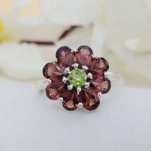Red Garnet Engagement Ring-Pear Cut Gems-Art Deco Moissanite Wedding Band-Cluster Unique Women Bridal Promise Ring-Garnet Custom Ring Gift