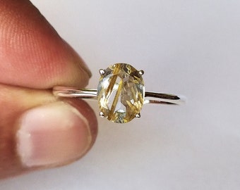 Golden Rutile Quartz Ring: Oval Sterling Silver Handmade Jewelry