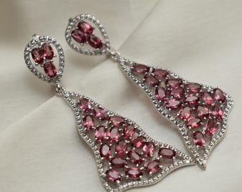 Natural Rhodolite Garnet Dangle Earrings – Sterling Silver, January Birthstone Jewelry
