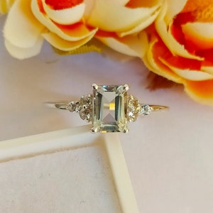 Natural Green Amethyst Ring-Natural Prasiolite Ring-Emerald Cut Amethyst Ring-Natural Amethyst Birthstone Solitaire Ring-925 Sterling Silver