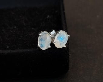 Rainbow Moonstone Stud Earrings-blue Fire Moonstone Mood Earrings