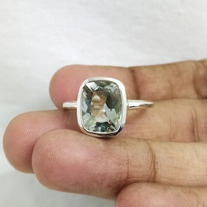 Stunning Prasiolite Ring-Natural Green Amethyst Engagement Ring-Green Amethyst Cushion Cut Solitaire Ring-Prasiolite Bridal Ring For Her-709