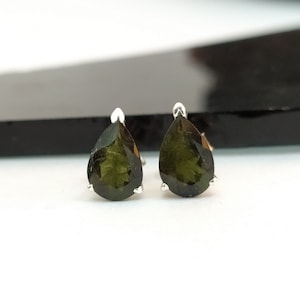 Pear Tourmaline Stud Earrings: 925 Sterling Silver, Handmade