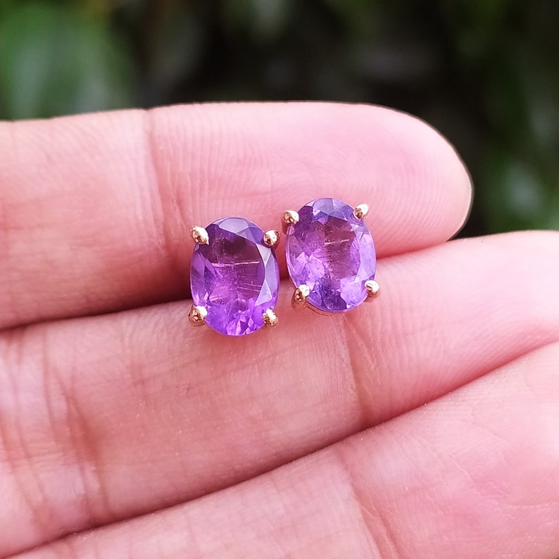 Dainty Amethyst Solitaire Studs-Amethyst Birthstone Vintage Studs-Unique Amethyst Earrings-925 Sterling Silver-Jewelry Handmade Studs-168 image 9