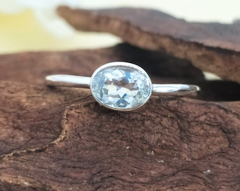 オーバルアクアマリンリング、925スターリングシルバーバンド、ベゼル