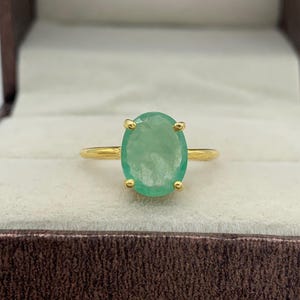 Genuine Emerald Gold Ring-14k Solid Gold Solitaire Ring-May Birthstone Ring-9K Gold Engagement Ring-Green Emerald Vintage Ring-Promise Ring