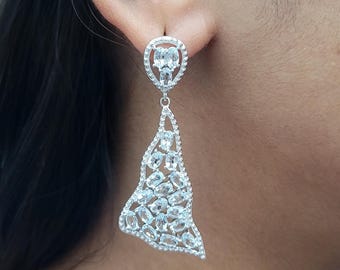 Natural Aquamarine Earrings Dangle Earrings Sterling Silver, March Birthstone Bridesmaid Jewelry