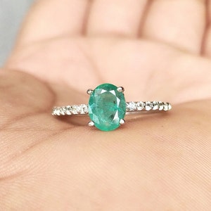 Unique Emerald Solitaire Ring-Natural Zambian Emerald Engagement Ring-Green Emerald Wedding Ring-Natural Emerald Bridal Ring For Her-607