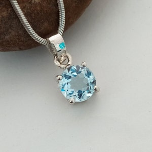 Minimalist Blue Topaz Pendant-925 Sterling Silver-Sky Blue Topaz Solitaire Pendant-November Birthstone Necklace For Her-Round Cut Pendant