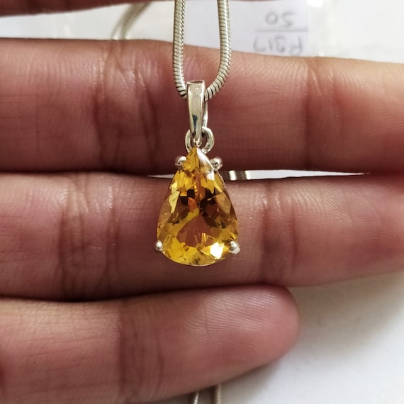 Natural Golden Topaz Pendant golden Citrine Vintage Necklace