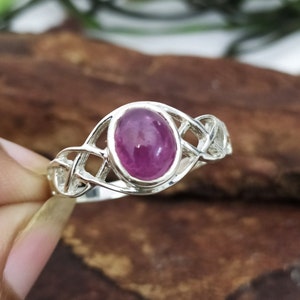 Stunning Ruby Silver Ring-Red Ruby Romantic Ring-925 Solid Sterling Silver Ruby Ring-Unique Celtic Ruby Ring-Ruby Birthstone Handmade Ring