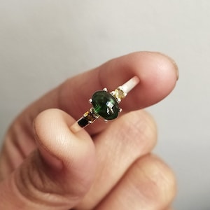 Natural Green Tourmaline Ring-Multi Tourmaline Three Stone Promise Ring-Tourmaline Vintage Ring Silver-Unique Tourmaline Everyday Ring-510