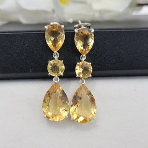 Natural Citrine Delicate Earrings For Her-Citrine Vintage Earrings-Citrine Statement Earrings-Yellow Birthstone Dangle & Drop Earrings Gift