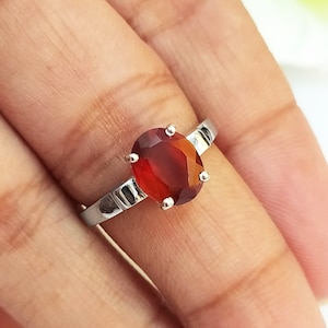 Hessonite Garnet Ring: Oval Orange Gemstone, 925 Sterling Silver