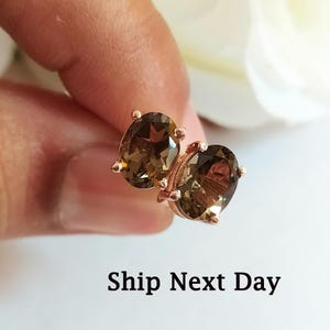 Smokey Quartz Stud Earring-Dainty Smoky Earring-Smokey Everyday Earring-Birthstone Earring-925 Sterling Silver Studs-Mother&#39;s Day Gift Her