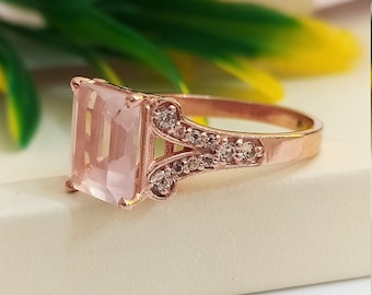 Superbe bague de fiançailles en quartz rose Bague vintage en