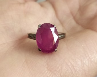 5 Carat Ruby Solitaire Ring - Vintage Sterling Silver Cocktail Ring