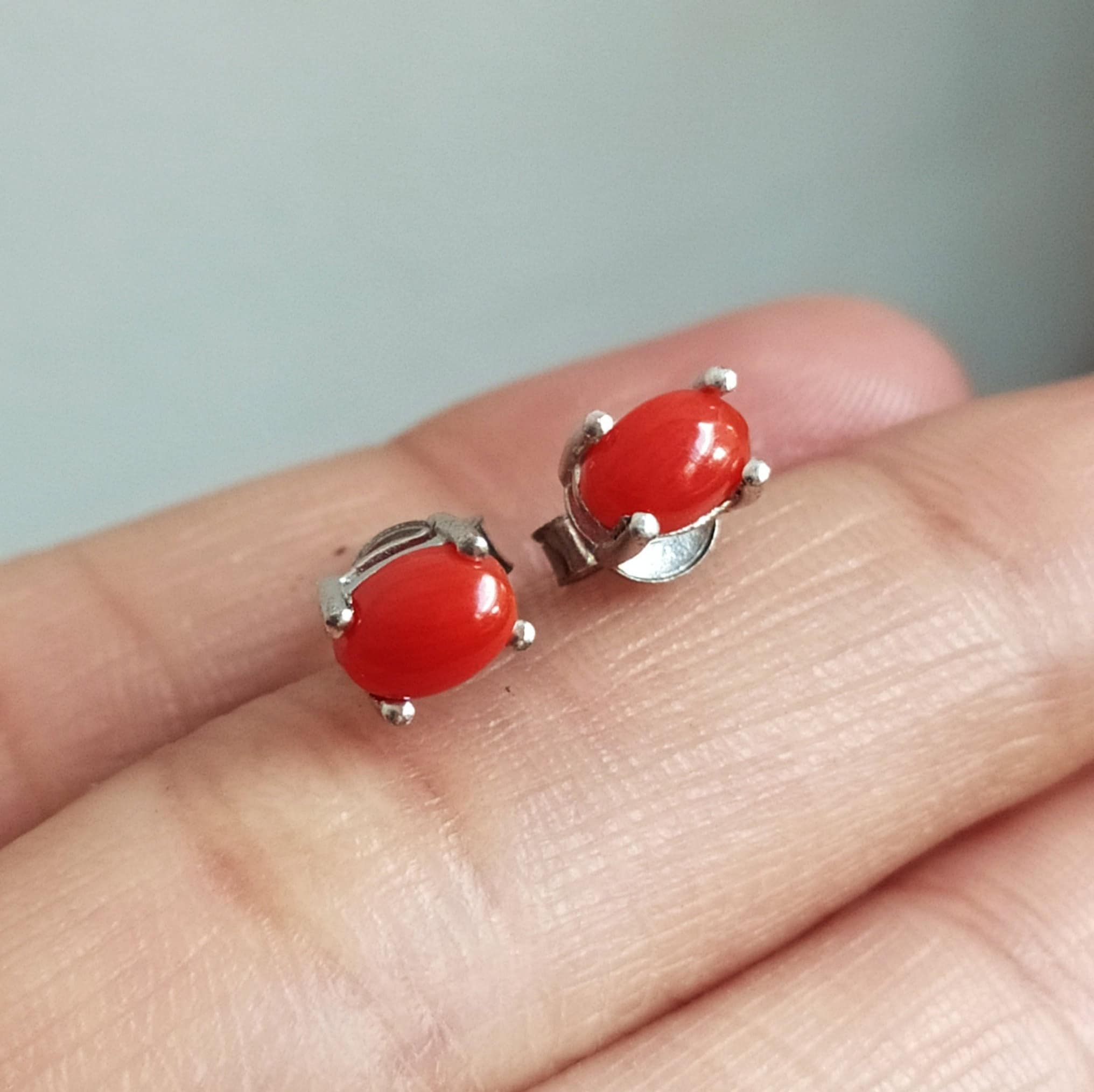 Red coral stud best sale earrings